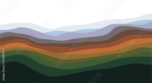 A layered abstract depiction of rolling hills in muted colors