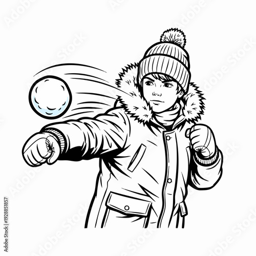 Winter snowball throwing portrait of person.