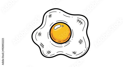 Hand drawn illustration of a fried egg with a bright yellow yolk.