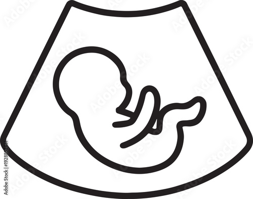 Fetus Ultrasound Scan Icon - Pregnancy Sonogram and Prenatal Baby Monitoring Diagnostic Vector Outline
