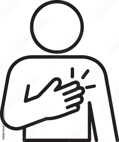 Heart Attack Symptom Icon - Chest Pain and Cardiovascular Emergency Medical Vector Outline