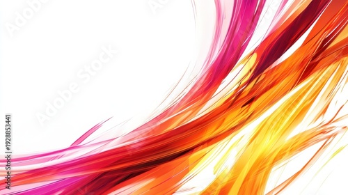 Vibrant abstract streaks of red, orange, and yellow light create a dynamic energetic motion on a clean white background, perfect for modern design projects.