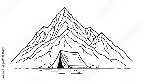 Simple Black and White Mountain Illustration.
