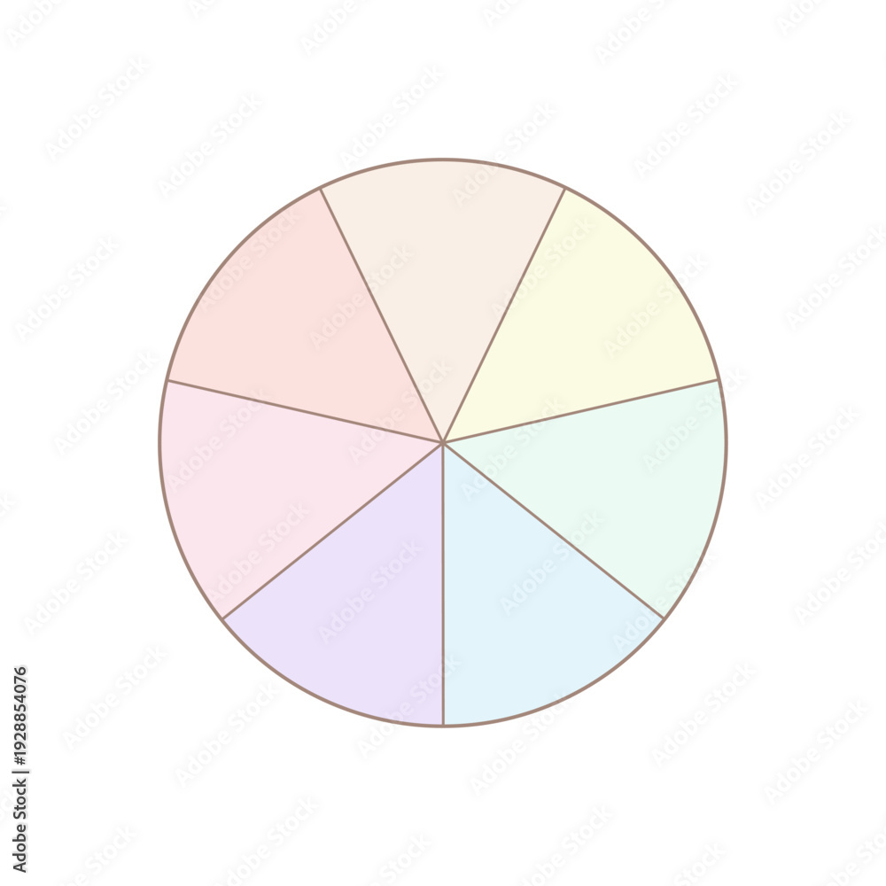 Obraz premium くすみパステルカラーの7分割の円グラフのテンプレート - シンプルでかわいいカラフルな丸い形の図表