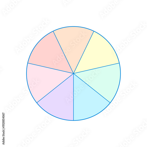 7分割のカラフルな円グラフのテンプレート - シンプルでおしゃれなパステルカラーの丸い形の図表