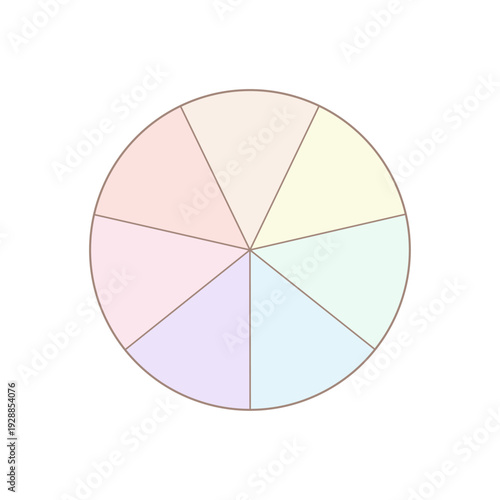 くすみパステルカラーの7分割の円グラフのテンプレート - シンプルでかわいいカラフルな丸い形の図表