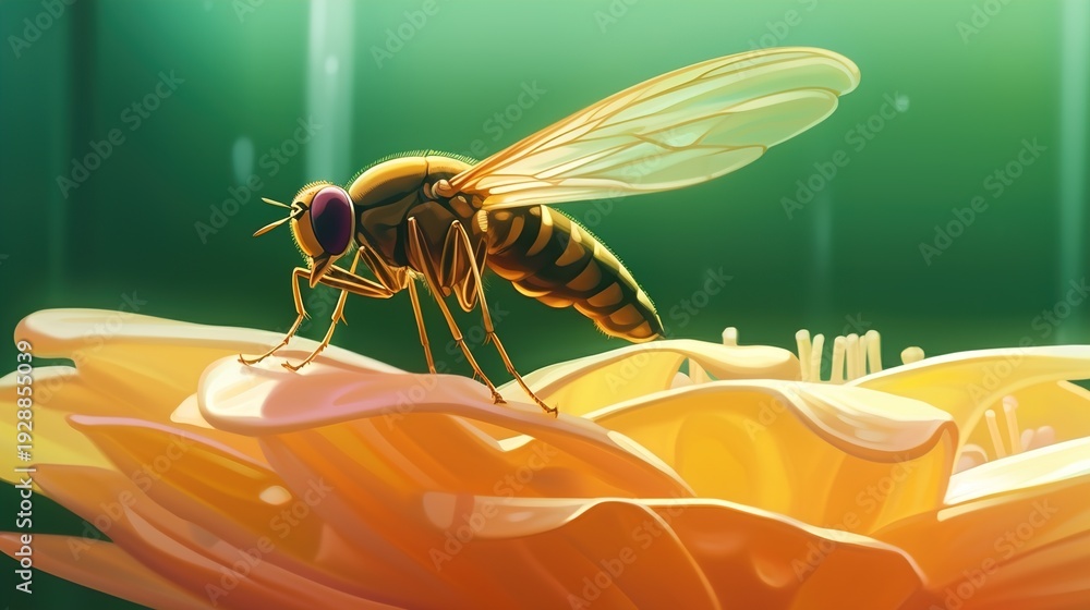 custom made wallpaper toronto digitalVibrant Fly Resting on Yellow Flower Petal