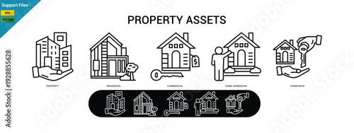 Property Assets web banner icon vector illustration concept , with icon of Property, Residential, Commercial. outline icons set.