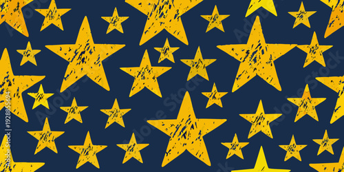 A repeating pattern of distressed golden yellow stars on a navy background