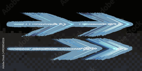 Abstract representation of speed and direction with layered blue arrows