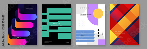 Premium collection of four diverse abstract posters featuring high contrast colors geometric patterns and fluid wavy shapes for design projects
