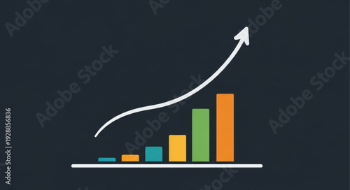 Growing bar chart with upward trending arrow symbolizing success and progress.