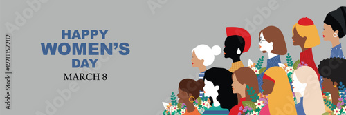 Happy Womens Day illustration diverse women celebrating