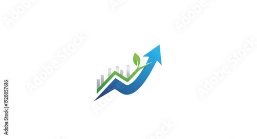 Growth Arrow with Leaf and Buildings Representing Sustainable Development.