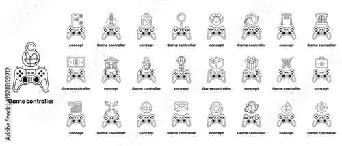 A collection of game controllers with a man in the middle