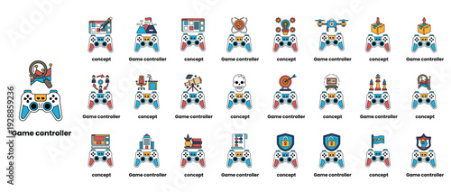 A collection of game controllers with a variety of designs