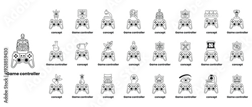 A collection of game controllers with a black and white background