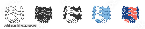 Concept of Global Business Partnership and Collaboration with Stacked Handshake Icons Representing Teamwork and Agreement