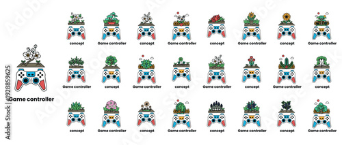 A collection of game controllers with different colors and designs