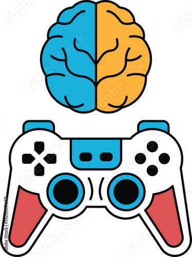 A black and white image of a video game controller with a brain on the side