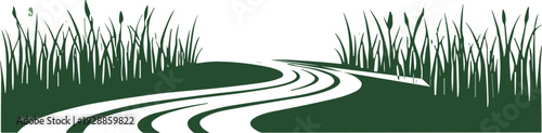 Vector illustration of stylized winding path with tall grass symbolizing journey, exploration, nature, culture, tradition, and education