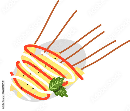 Indonesian Street Food Telur Gulung Egg Rolls on Plate with Sauce Illustration
