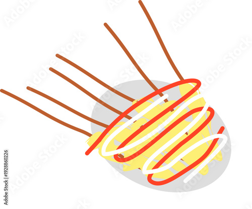 Indonesian Street Food Telur Gulung Egg Rolls on Plate with Sauce Illustration