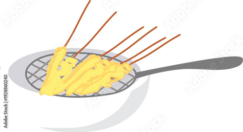 Indonesian Street Food Telur Gulung Egg Rolls on Skimmer Illustration