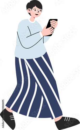 Muslim Man in Baju Koko and Sarong Taking a Photo Illustration