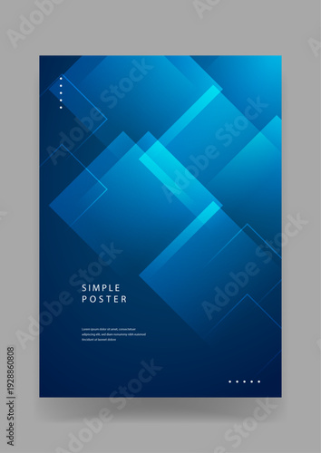 Sophisticated simple poster featuring overlapping transparent blue glass squares and diagonal lines on a professional navy blue gradient