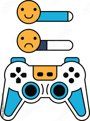 A black and white image of a game controller with two faces on it