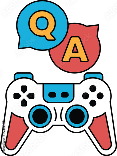 A black and white image of a video game controller with the letters Q