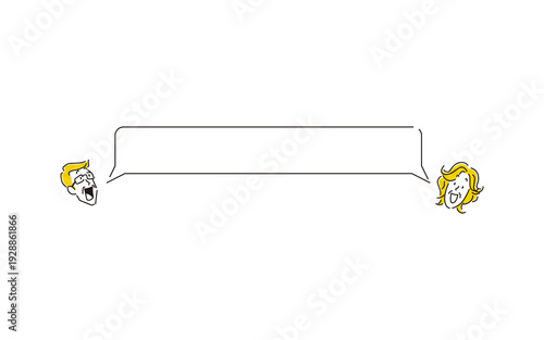 笑顔のシニア女性と男性の顔と吹き出しのシンプルな手書き風イラスト素材