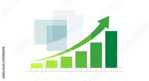 Green upward trending bar graph with arrow indicating growth.