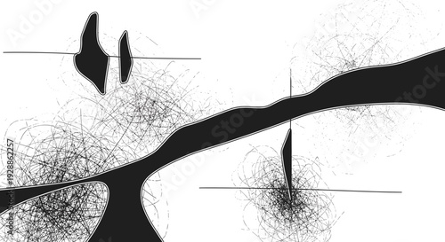 Minimalist black ink landscape painting with trees and reflection