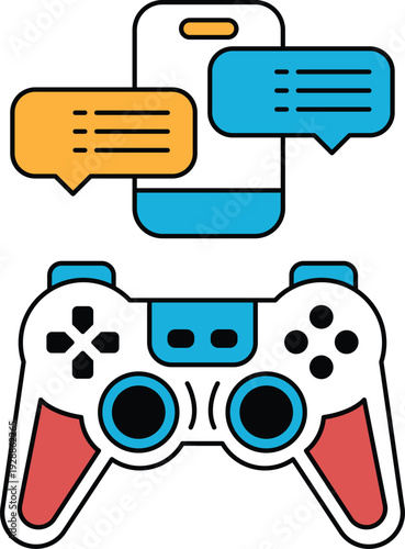 A black and white image of a video game controller with a phone