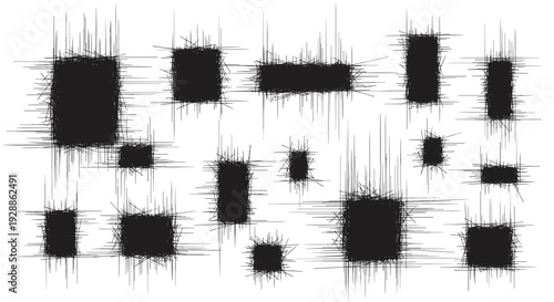 Abstract black ink splatters and brush strokes