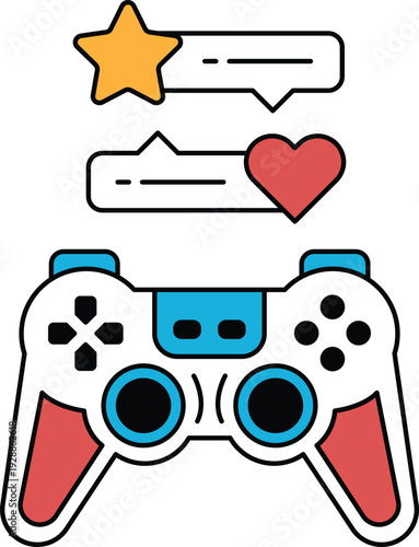A black and white image of a video game controller with a heart and stars on it