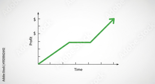 Green line graph showing profit increase over time with upward arrow.