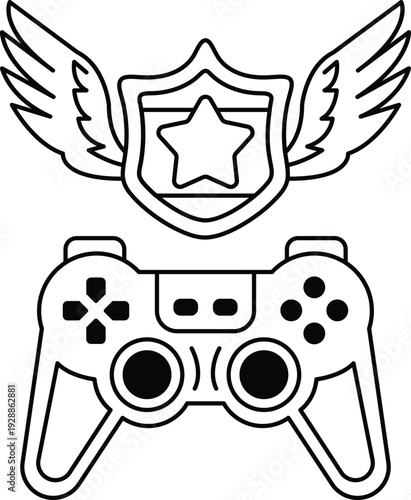 A black and white drawing of a video game controller
