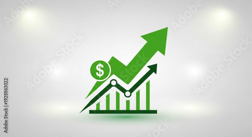 Green financial graph showing upward trend with dollar sign.
