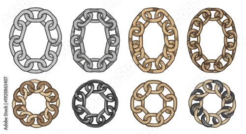 Collection of metallic chain links in various colors and styles