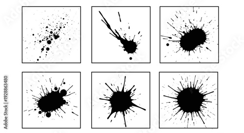 Collection of six black ink splatters