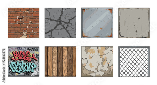 Collection of various textured surfaces including brick wood and concrete