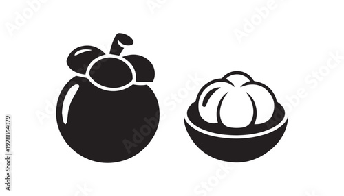 black color Mangosteen fruits of silhouette vector illustration, solid white background