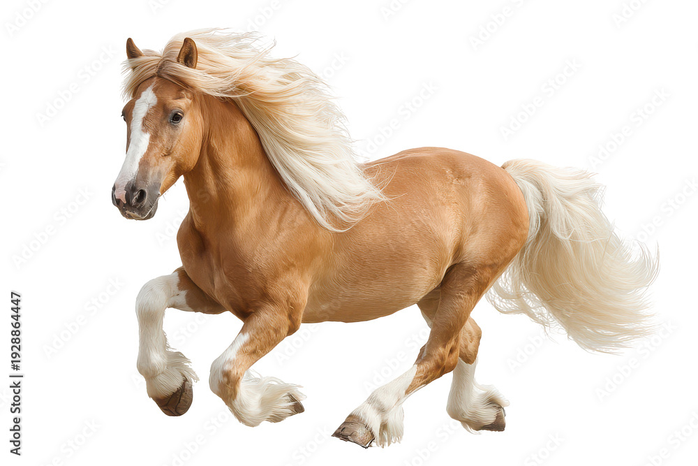 Obraz premium A horse with flowing white mane gallops, isolated on transparent background