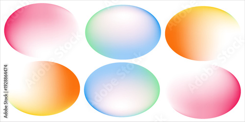 Set color circle gradient noise gradation. Abstract colorful watercolor blur mesh on isolated transparent background. Circle shape png.