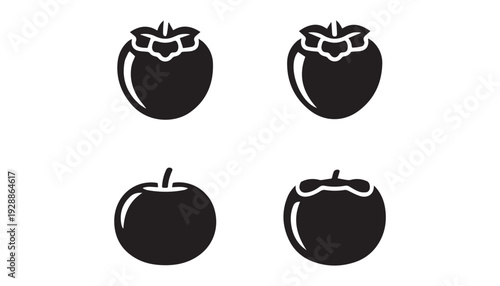black color Persimmon fruits set of silhouette vector illustration, solid white background