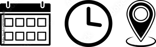 Modern icons for time management and location