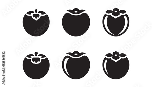 black color Persimmon fruits set of silhouette vector illustration, solid white background